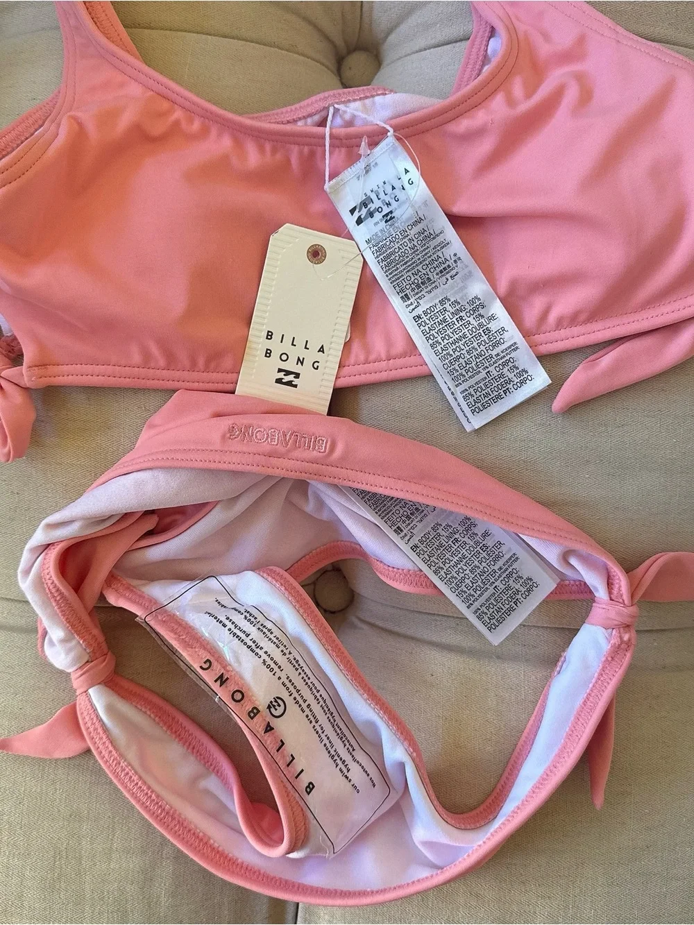 Billabong Lil Love Palms Handkerchief Pink Two-Piece Bikini Swimsuit size 14